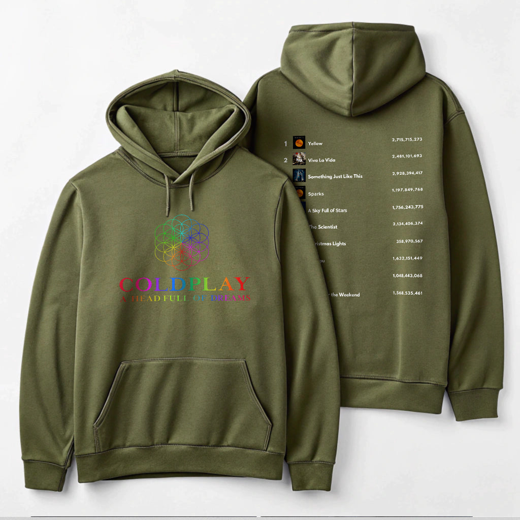 Coldplay "A Head Full of Dreams" Playlist Hoodie – Stylish Front & Back Print