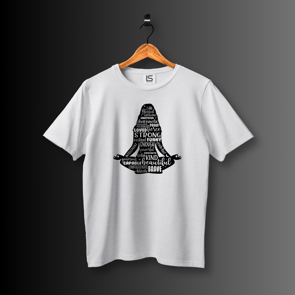 Yoga Inspired Girl Shape Printed T-Shirt