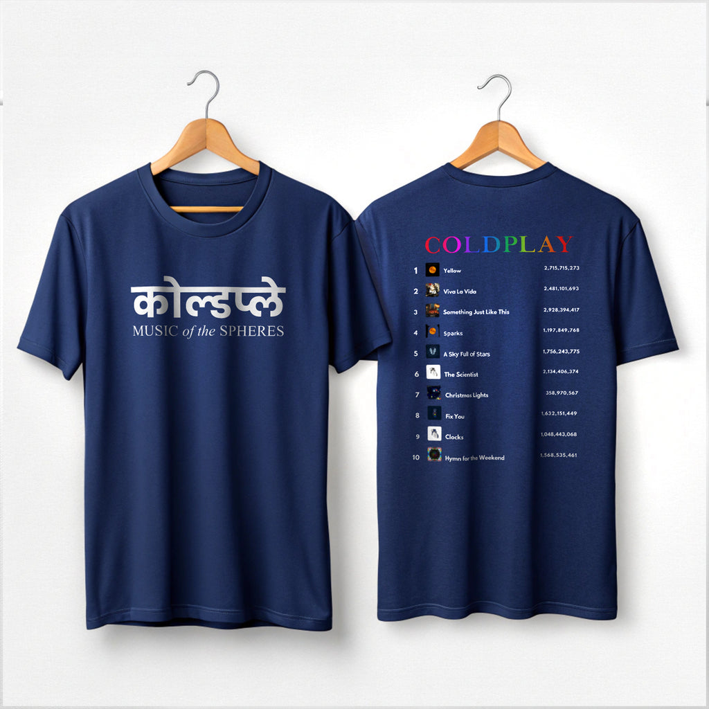 Coldplay White T shirt with Hindi Text (Print on Both Side)