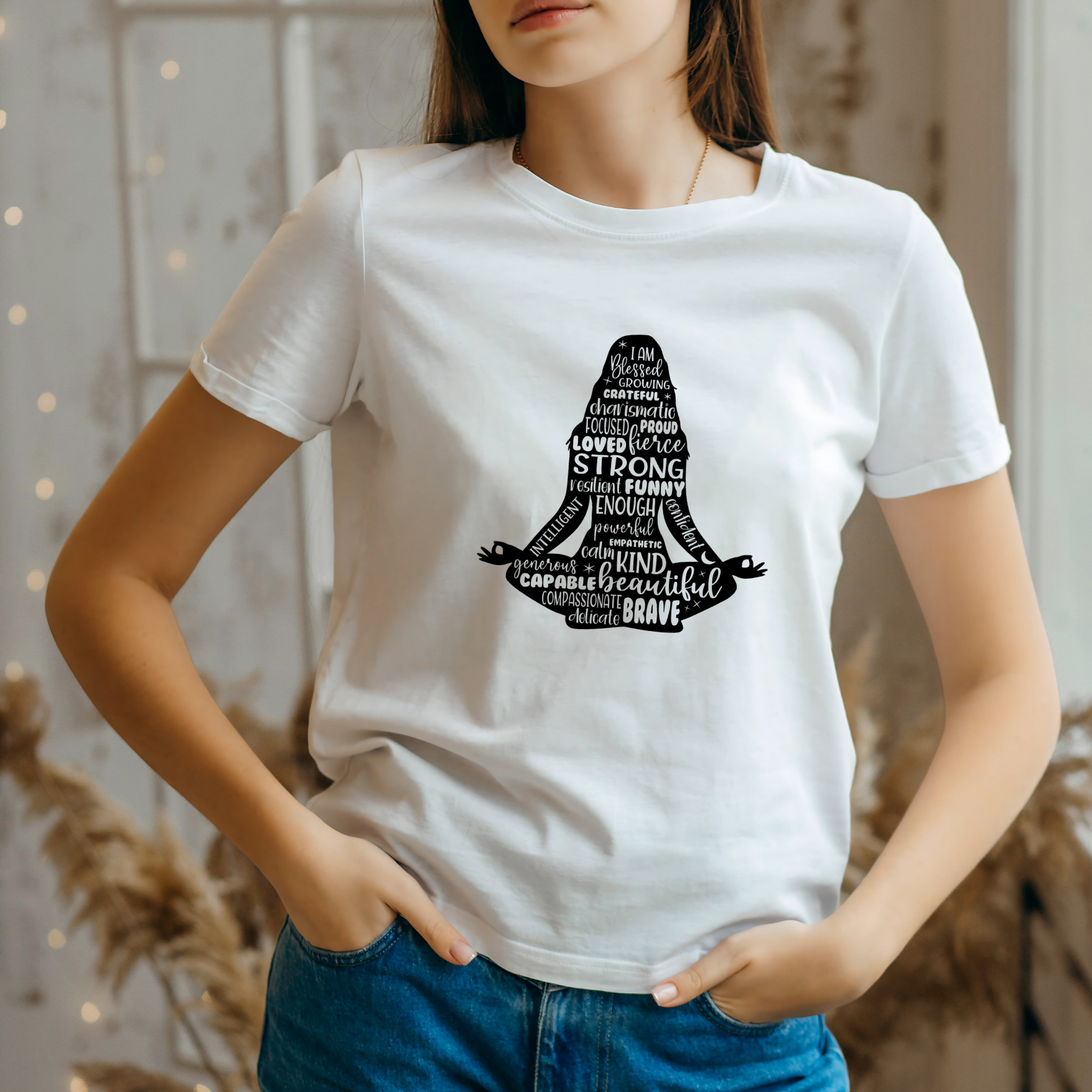 Yoga Inspired Girl Shape Printed T-Shirt