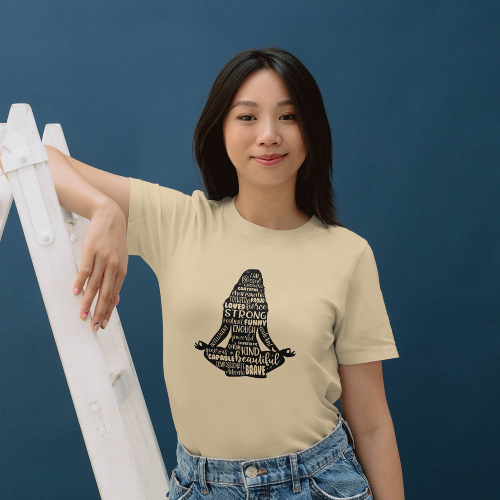 Yoga Inspired Girl Shape Printed T-Shirt