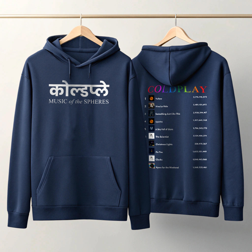 Coldplay White Hoodie with Hindi Print (Dual-Sided Design)