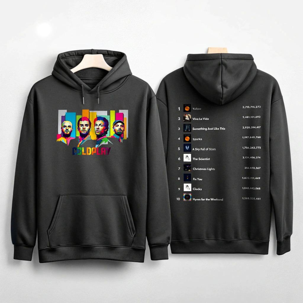 Coldplay Iconic Band Hoodie – Vibrant Portrait & Playlist Design