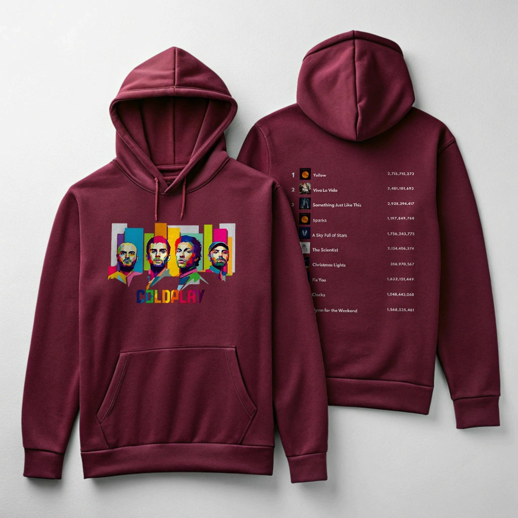 Coldplay Iconic Band Hoodie – Vibrant Portrait & Playlist Design