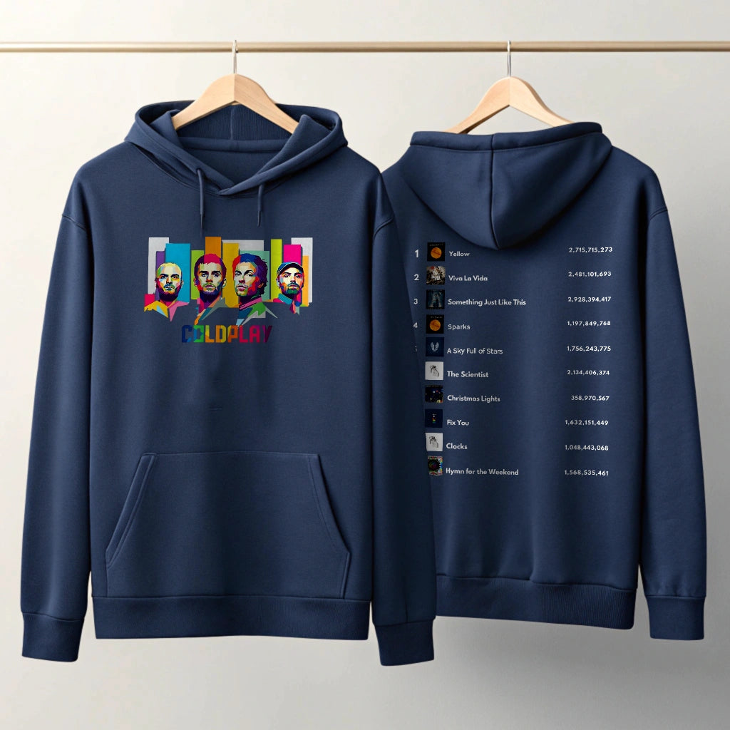 Coldplay Iconic Band Hoodie – Vibrant Portrait & Playlist Design