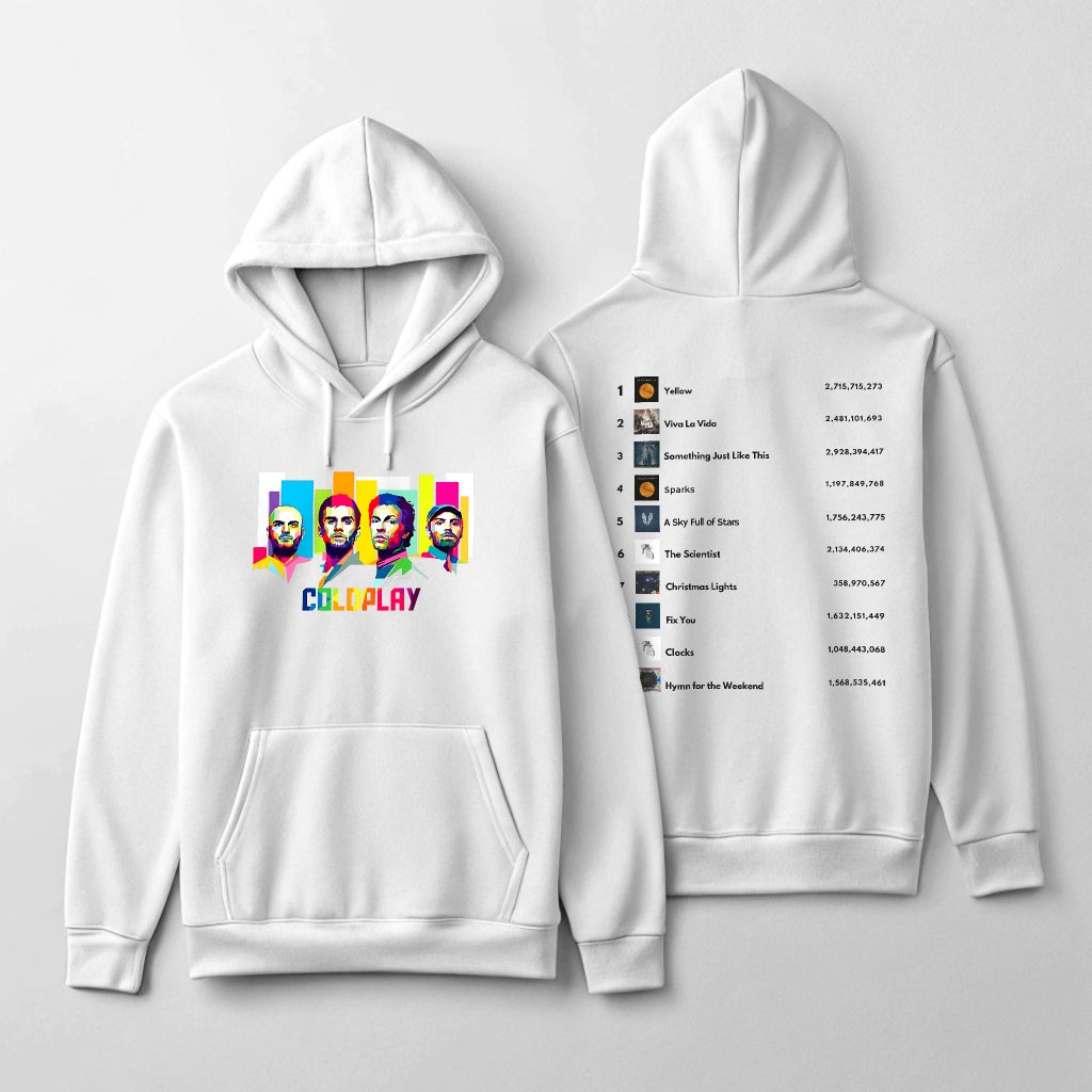 Coldplay Iconic Band Hoodie – Vibrant Portrait & Playlist Design
